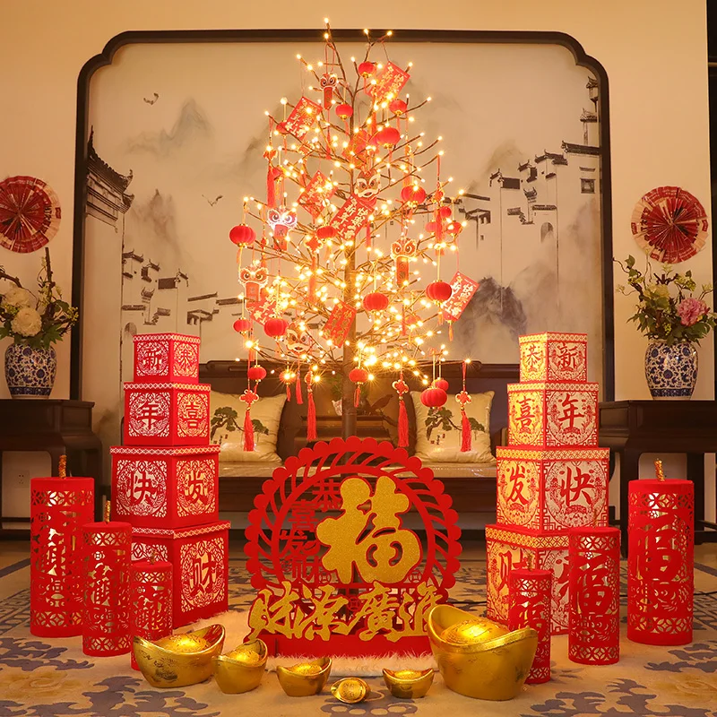 Year of the Horse, tree lanterns, New Year's and Spring Festival scene decoration, shopping mall window