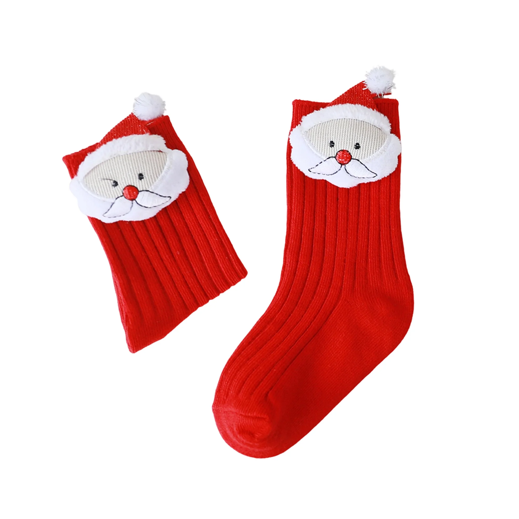 

Christmas Socks for Little Girls and Boys Cute Stuffed Deer Santa Claus Star Tree Doll Decor Knit Calf Socks
