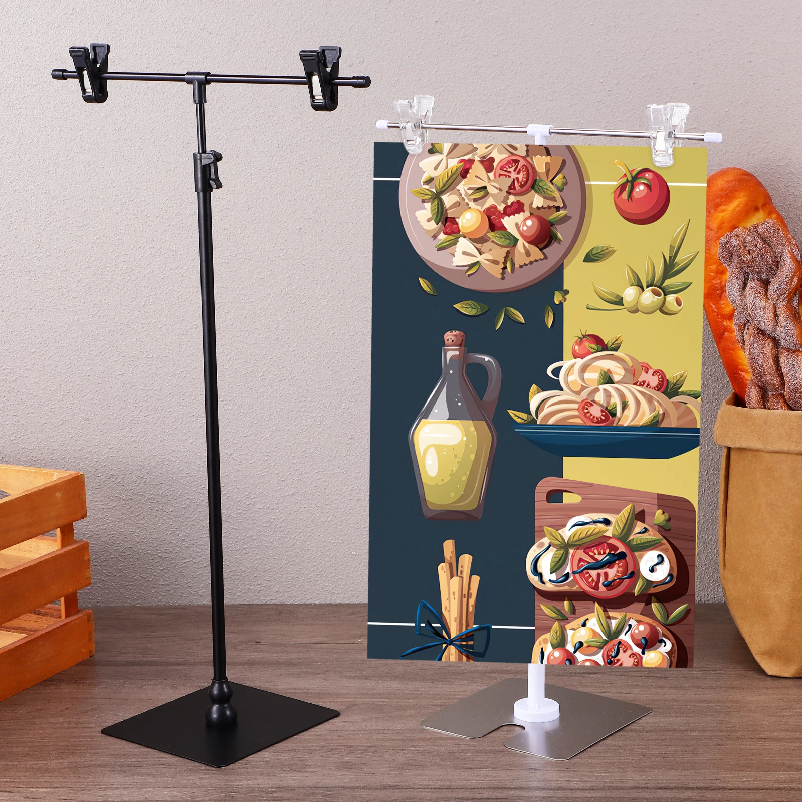 2 pcs T-Shaped Poster Adjustable Banner Retractable Metal Sign Holder Sturdy Display Stand For Posters Menus Banner Holder