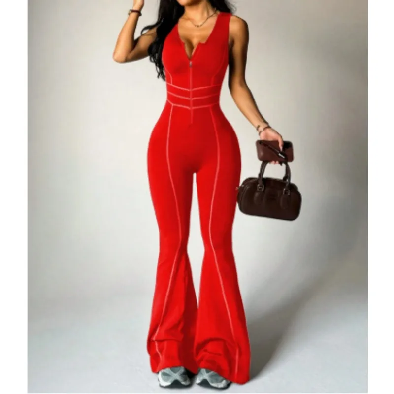 Women Fitness Yoga Trumpet Jumpsuit One Piece Outfit Hollow Tight Quick Dry Sleeveless Runing Gym Female Training Dance Onepiece