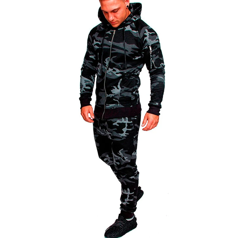 2024 new Men\'s Tracksuit Hoodie 2 Pieces Sets Costom Your Logo Camouflage Muscle Man Autumn Winter Tactical Sweat Jacket Pants