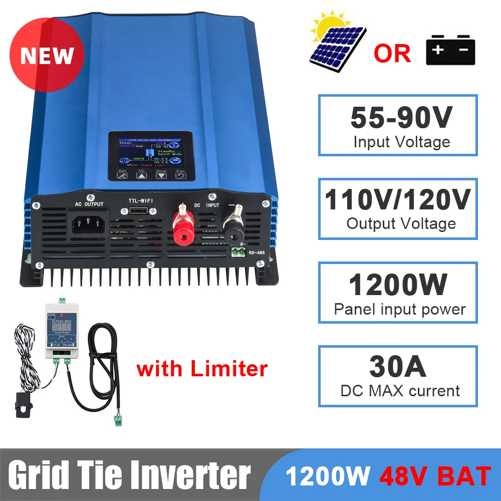 Y&H 1.2KW MPPT Grid Tie Inverter 110V/120V com Limitador Inversor Solar 48V Modo de Descarga de Bateria para Painel Solar Opcional WiFi