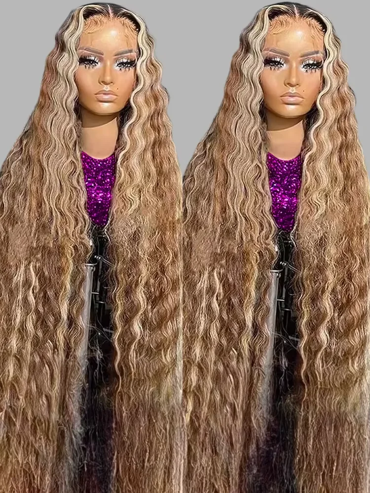 

40 Inch Ombre Deep Water Curly Frontal Highlight Wig Human Hair 7x5 13x4 Glueless Wigs Human Hair Ready To Wear For Women 250%