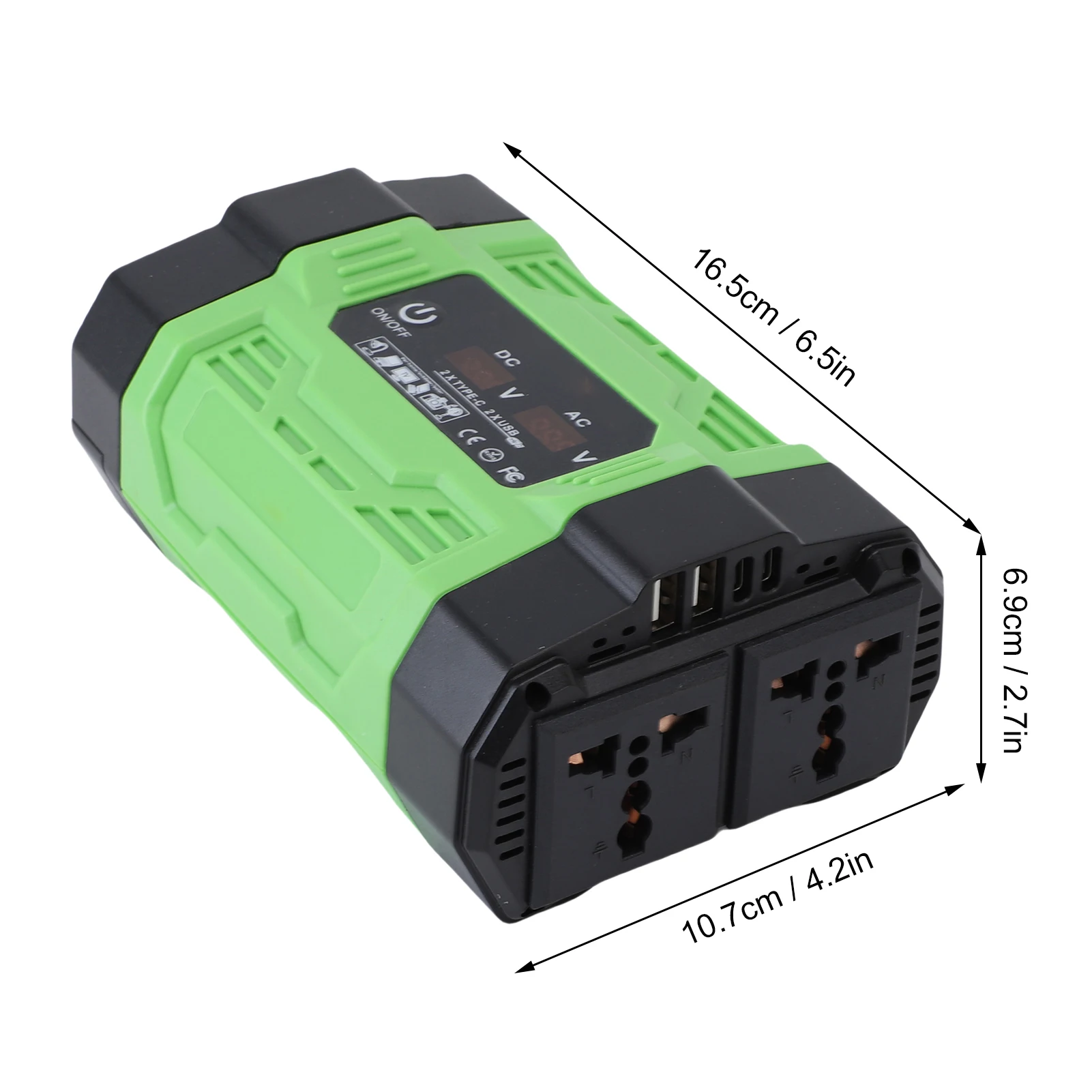 Przetwornica Samochodowa z Wieloma Ochronami, Inwerter Samochodowy 2xUSB C 2xUSB A, DC12V na AC220V 250W, Cyfrowy Wyświetlacz do Pojazdu