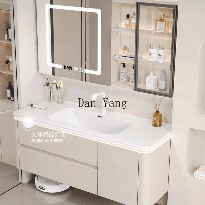 

YJ cream wind bathroom cabinet ceramic integrated basin toilet washbasin cabinet combination arc washstand washbasin cabinet