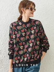 Modiis Yao-Sweat-shirt à manches longues et col rond pour femme, pull rétro, imprimé fleuri, coupe décontractée, printemps, nouveau, 2024