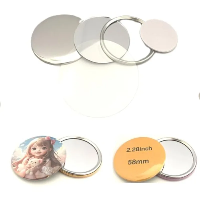 

100 комплектов зеркал для изготовления пуговиц, карманные зеркала, 58 мм/75 мм, принадлежности для изготовления круглых пуговиц, запасные части для машины для изготовления булавок