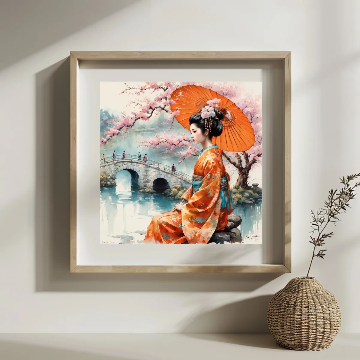 1 Stück 30x30 cm/11,8 Zoll, 11Ct/14Ct Kreuzstich-Set, DIY Valentinstagsgeschenk, Stickerei-Set für Festlichkeiten, Kimono-Dame Kirschblüte – Detail 2