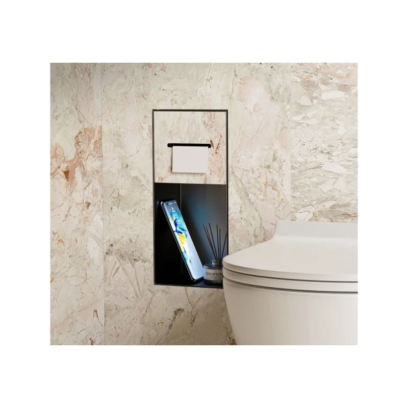 Home decoration stainless steel niche tissue box embedded toilet shelf