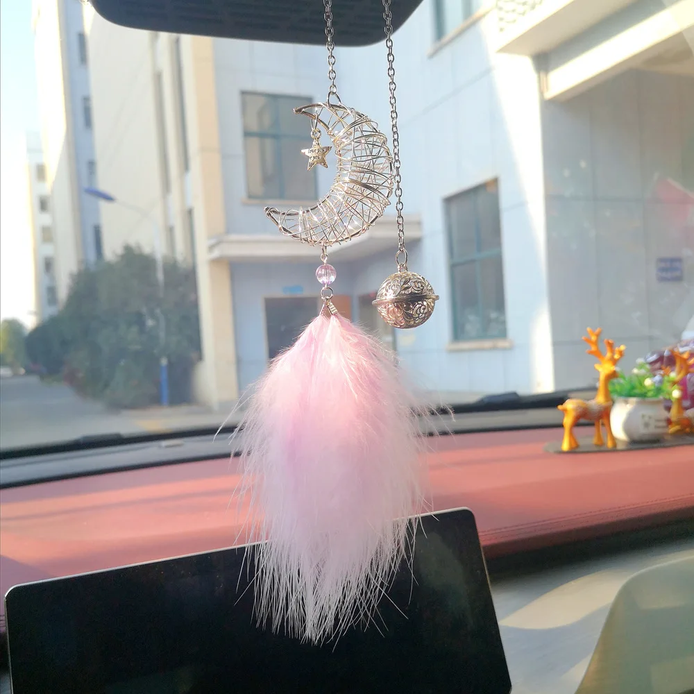 Car Dream Catcher Feather Pendants White Pink Fluffy Feather Soft Hanging Ornament Auto Home Wall Pendant Decoration Gifts New