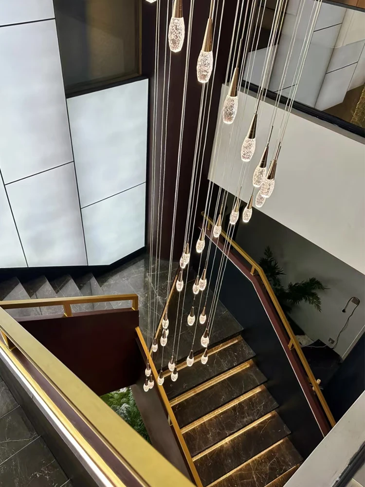 

Modern Luxury Bubble Crystal Pendant Light Suspension Stair Pendant Lamp Villa Living Room Ceiling Light Double Attic Chandelier