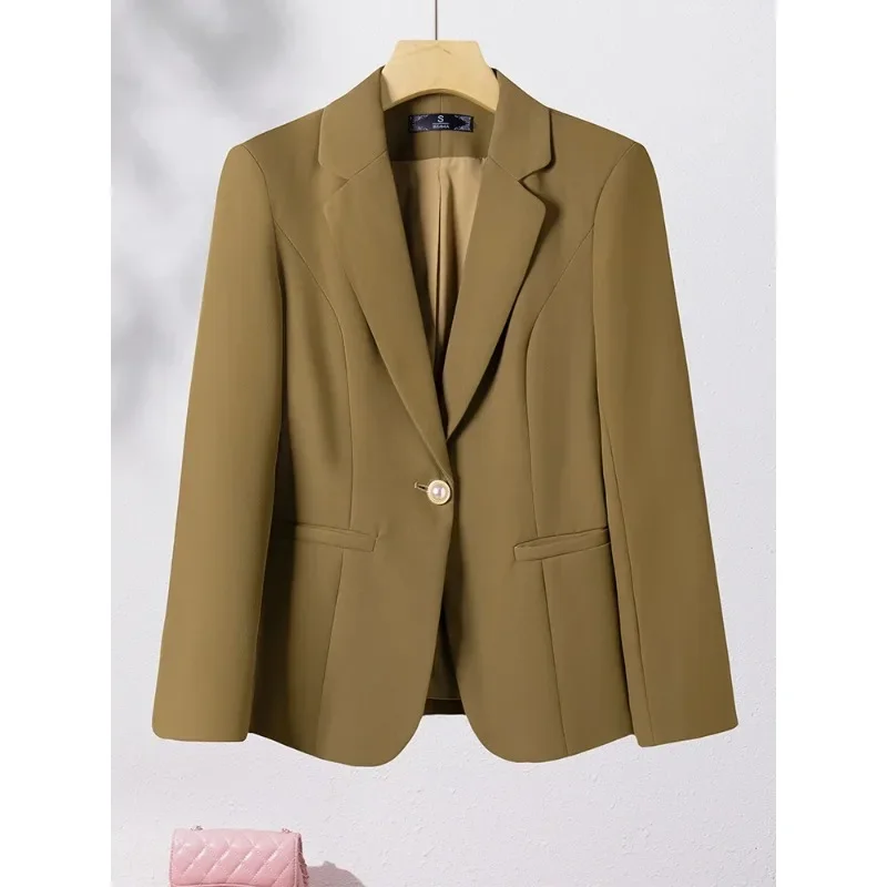 Green White Black Brown Women Blazer Ladies Jacket Female Long Sleeve Single Button Formal Autumn Winter Coat