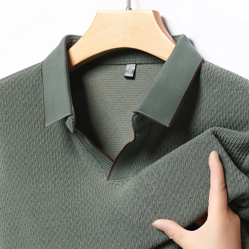 

Knit Smart Casual Men's Polo Shirts Spring Autumn Long Sleeve Turn Down Collar T-shirts Business Fashion Male Knitted Tees