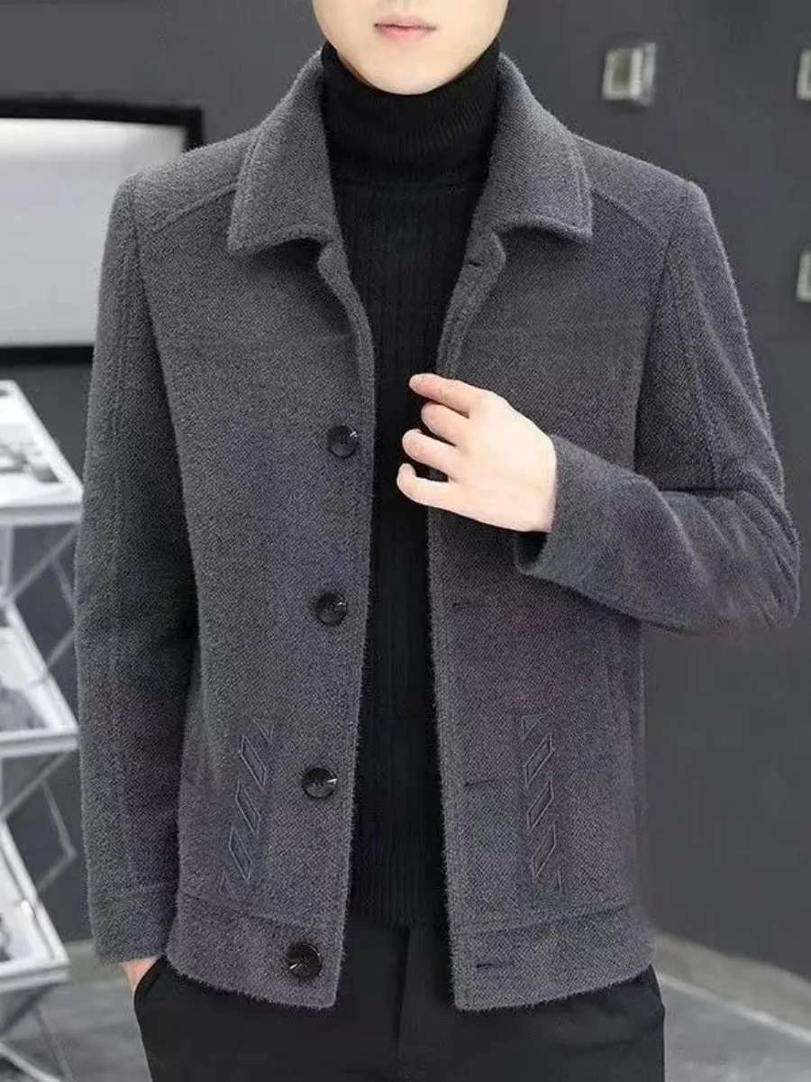 

Winter Thiened ort Men's Woolen Coat Korean Sle Autumn Winter Faionable Jaet Warm Windproof Stand Fit ly Su...