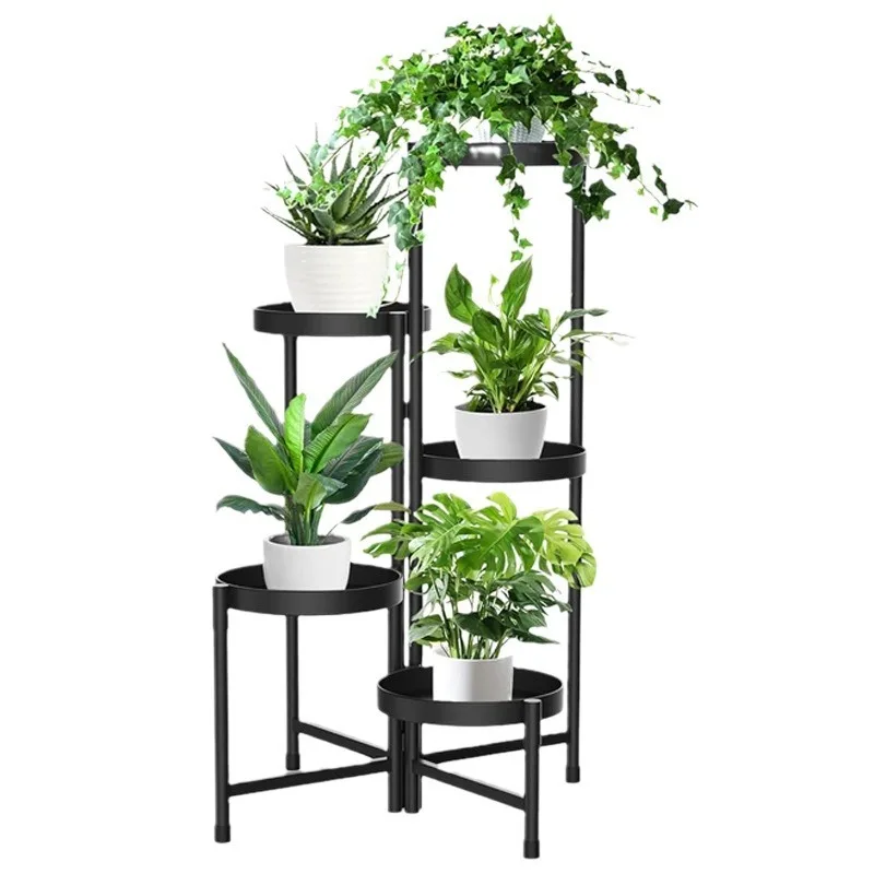5-Tier Black Metal Plant Stand with Pot Rack Indoor and Outdoor for Home Living Room Balcony Garden Patios Yard flowerpot