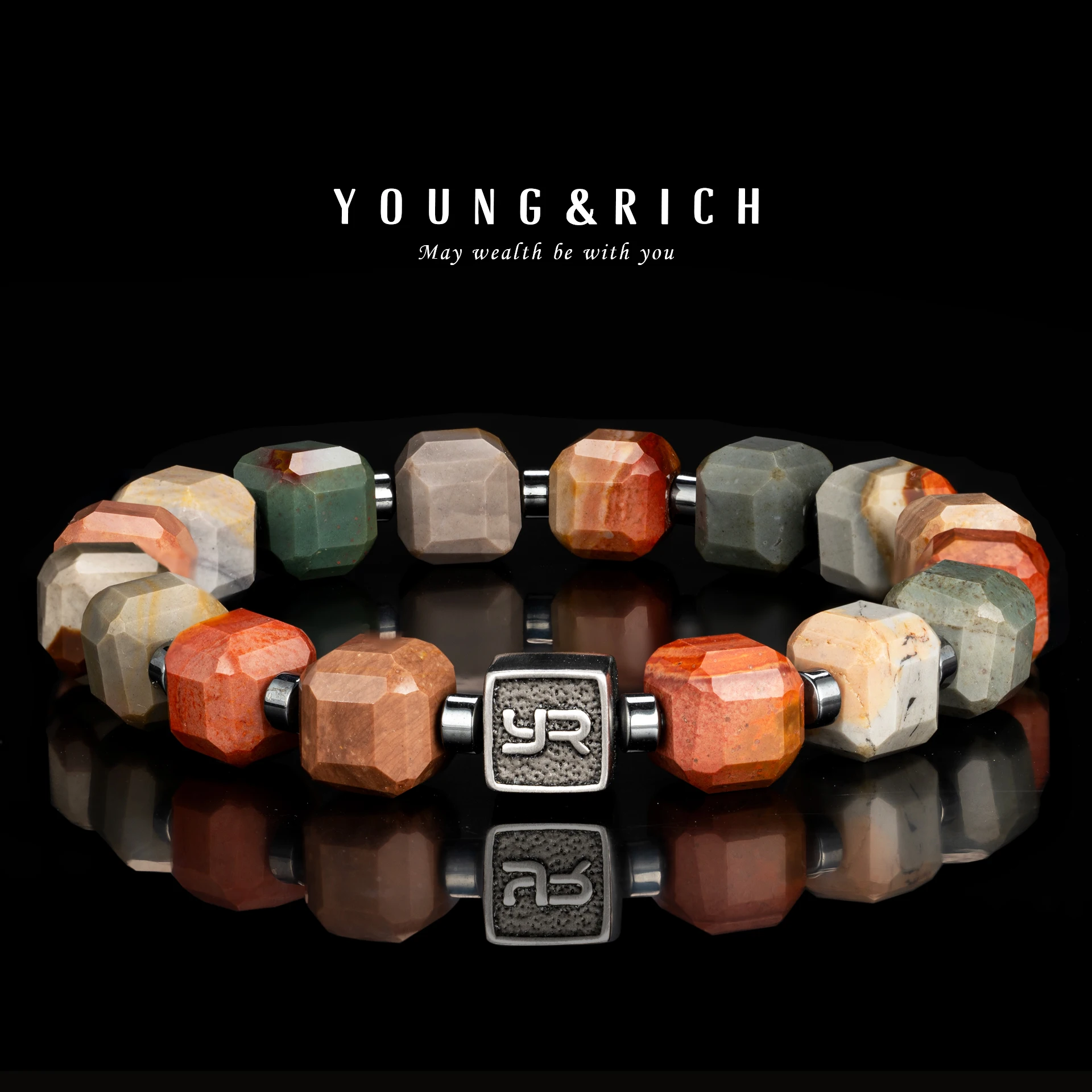 

Natural Scenic Stone Healing Bracelet, Faceted Multicolor Picasso Jasper Beaded Bracelet, Bohemian Yoga Jewelry for Men Women