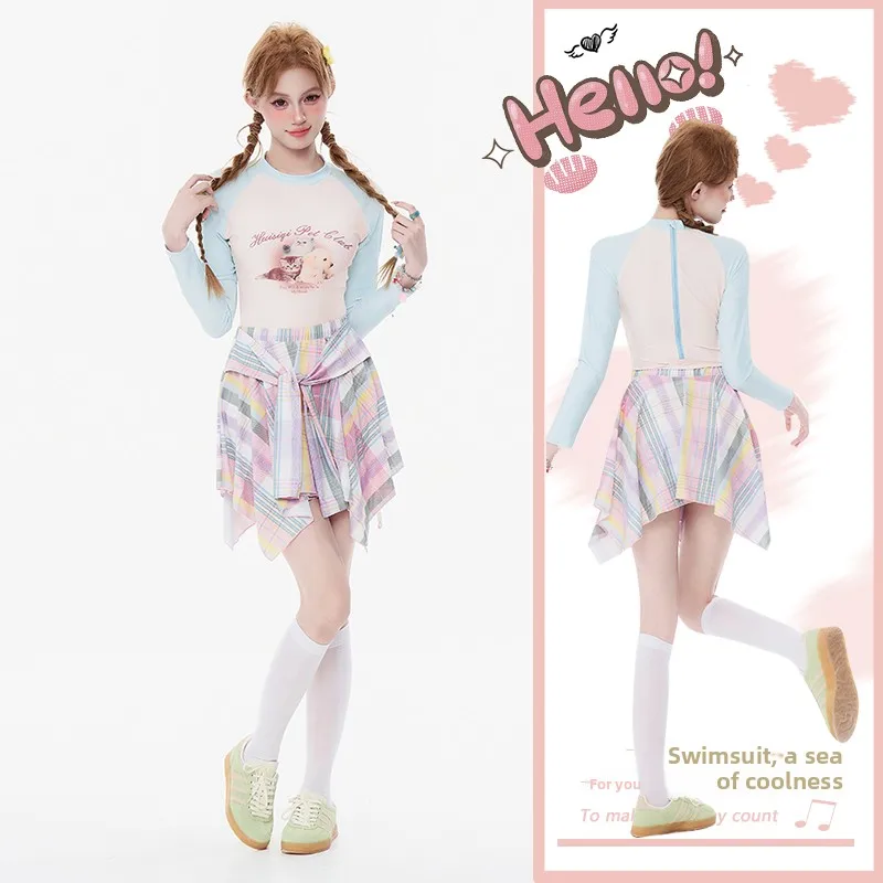 

New Women's One-Piece Swimsuit Skirt Style Conservative Belly Cover Slimming Japanese Style Student Girl Beach Hot Spring Swi...