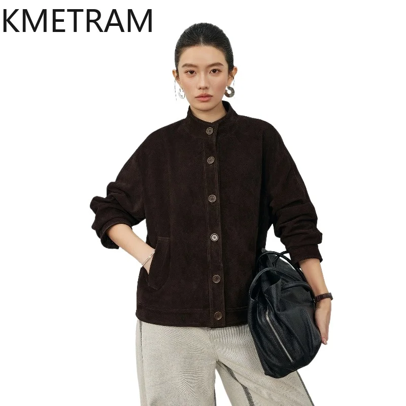 KMETRAM Genuine Top-Grain Cowhide Suede Leather Jacket Woman Old Money Style Coat Short Leather Jackets Women Clothes 2026 가죽자켓