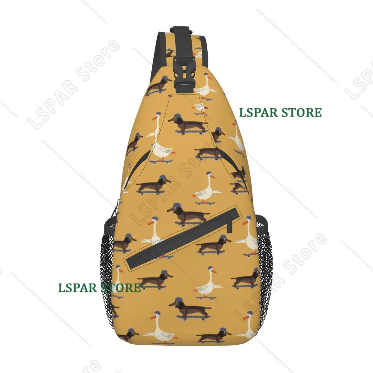 Cute Goose And Dachshund Puppy Dog Sling Bag Merch Casual For Unisex Chest Bag