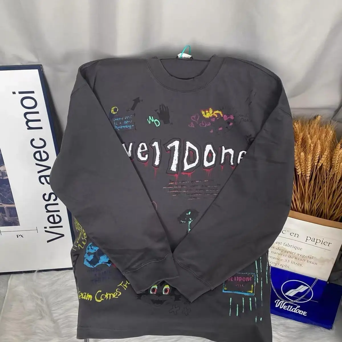 WE11DONE Graffiti Hand Drawn Print Long Sleeve T Shirt Oversized Unisex Fall Winter