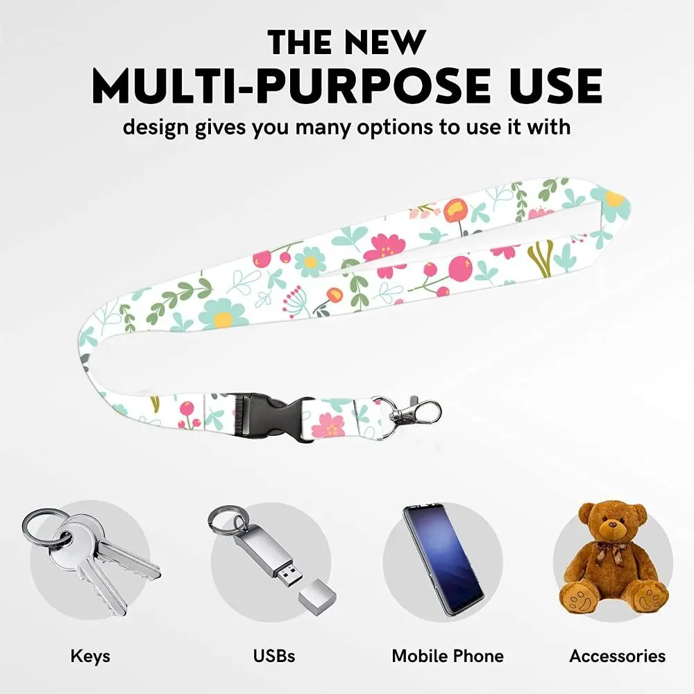 360 Degree Rotatable Working Cards Holder Necklace Strap 5 Colors Flower Print Badge Holder Vertical Flower