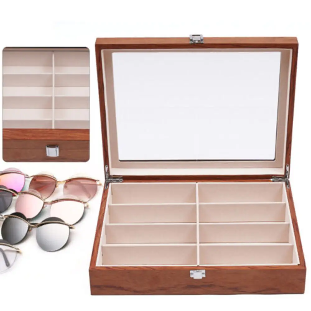 8-Slot Sunglasses Storage Case Wooden Glasses Display Box Glasses Organizer Box