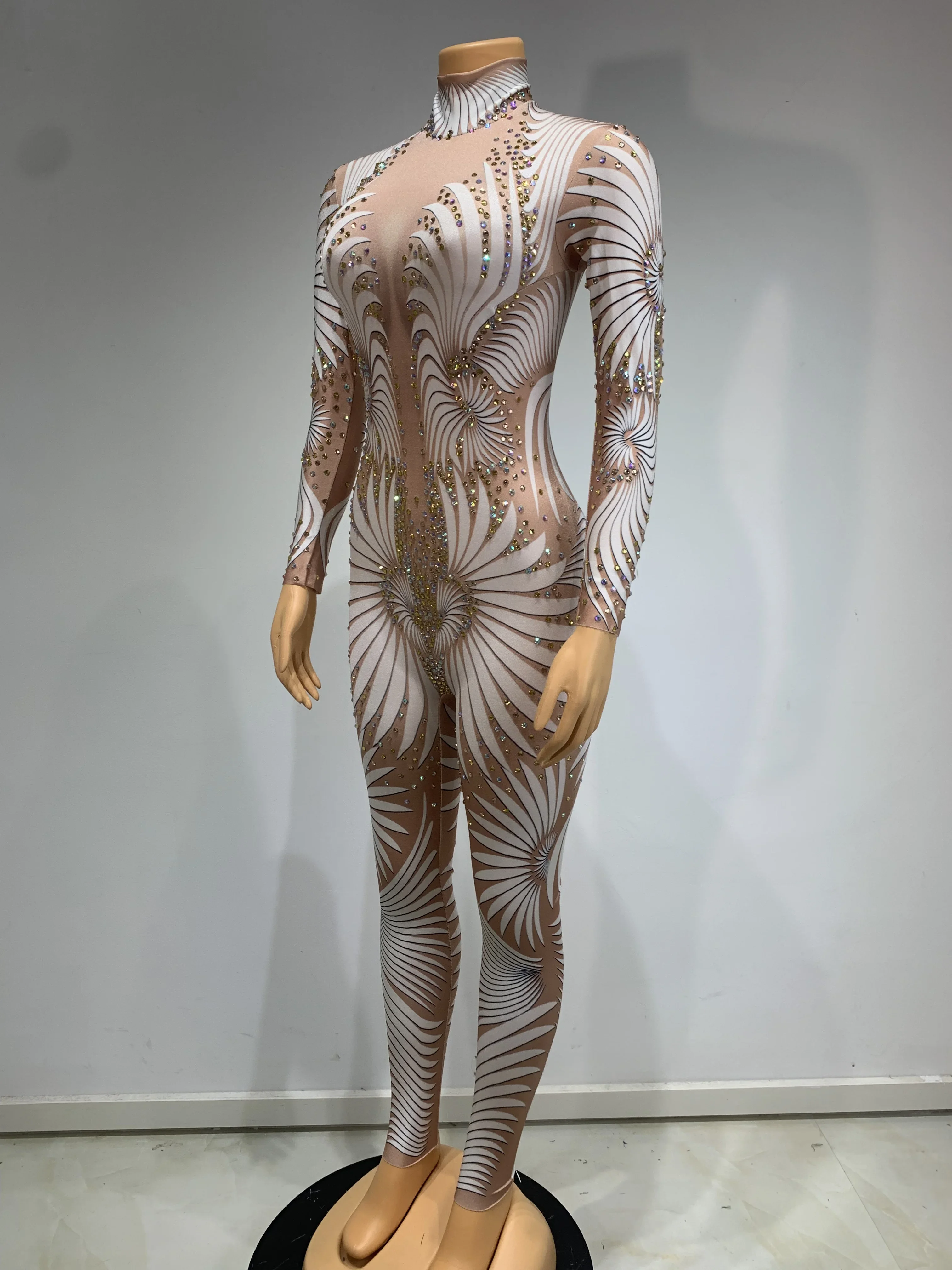 Kombinezon damski z nadrukiem dżetów High Street, seksowny kostium sceniczny dla tancerki, piosenkarki, na imprezę, do klubu nocnego, na scenę.