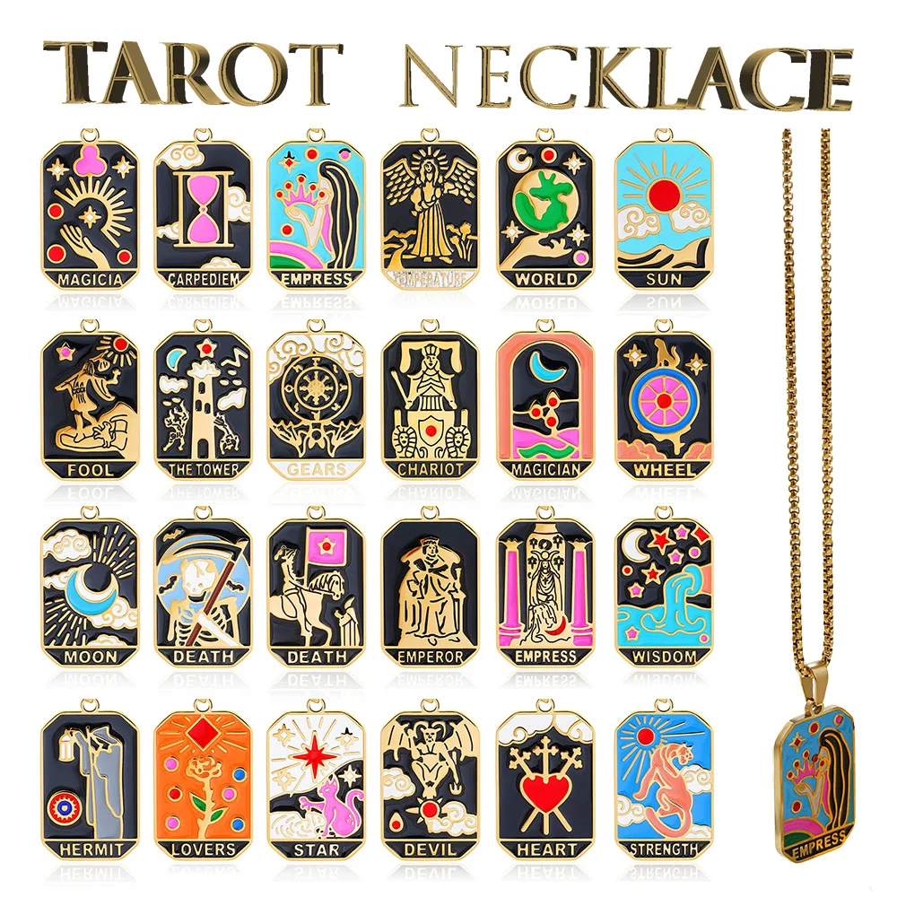 جديد بطاقة التارو قلادة الشمس ستار القمر الشيطان العين الإمبراطور قلادة لا تغيير لون مجوهرات من صلب لا يصدأ 18K مطلية بالذهب الديكور #1