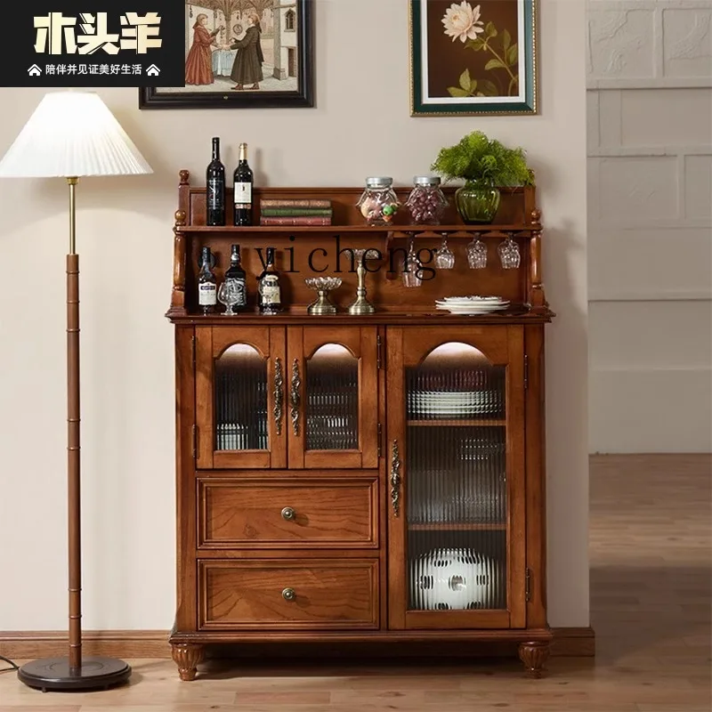 

ZYA Solid Wood Dining Sideboard Restaurant Combination Storage Cabinet Vintage Tea Water Household Wine Cabinet
