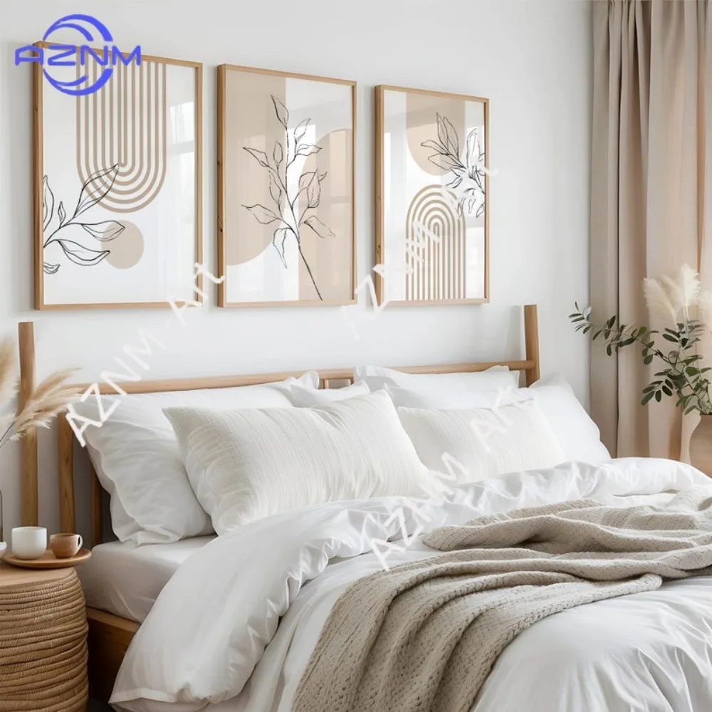 Frameless Neutral Wall Prints for Modern Minimalist Home Decor,Bohemian Plant Posters,Japanese Beige Living Room Bedroom Decor
