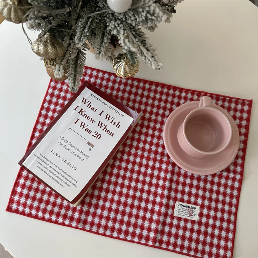 Retro Rot Karierte Tischsets Doppelseitige Servietten Weihnachten Esstisch Matte Untersetzer Essen Posieren Hintergrund Tuch 30x40cm