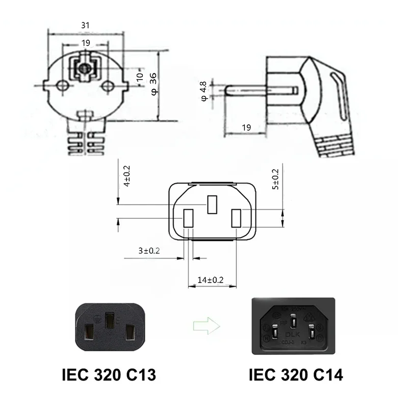 الاتحاد الأوروبي/الولايات المتحدة Plug1.5m 5FT 3 دبوس 18 AWG 60C 250V كابل سلك الطاقة العالمي ل NEMA 5-15P إلى IEC320C13 أسود PWC75A150 الاتحاد الأوروبي/الولايات المتحدة #6