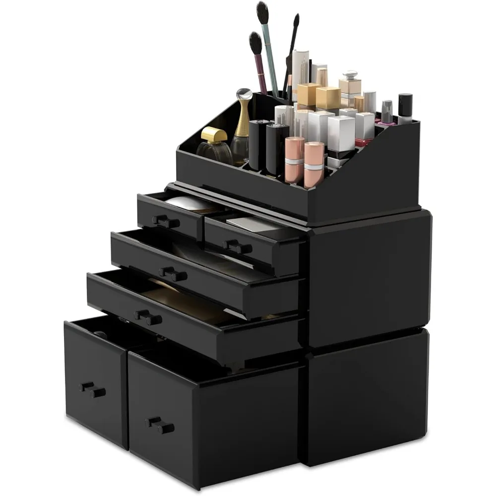 

3 Piece Black Cosmetic Storage Organizer with 6 Drawers