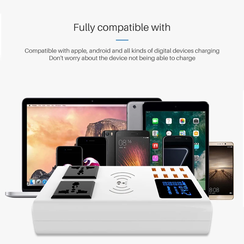8 Ports Wireless Charger Led Digital Display USB Charger For Android iPhone Adapter Phone Fast Charger For xiaomi huawei samsung