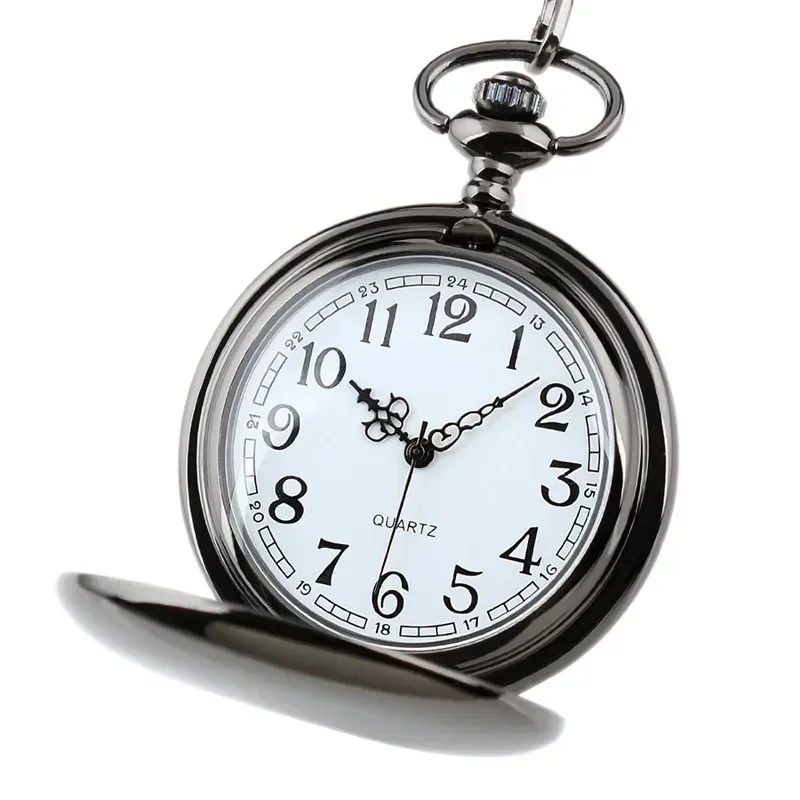 Antique Pocket Watch with To My Husband Words Full Hunter Quartz Movement Clock Arabic Number Display Pendant Chain Timepiece