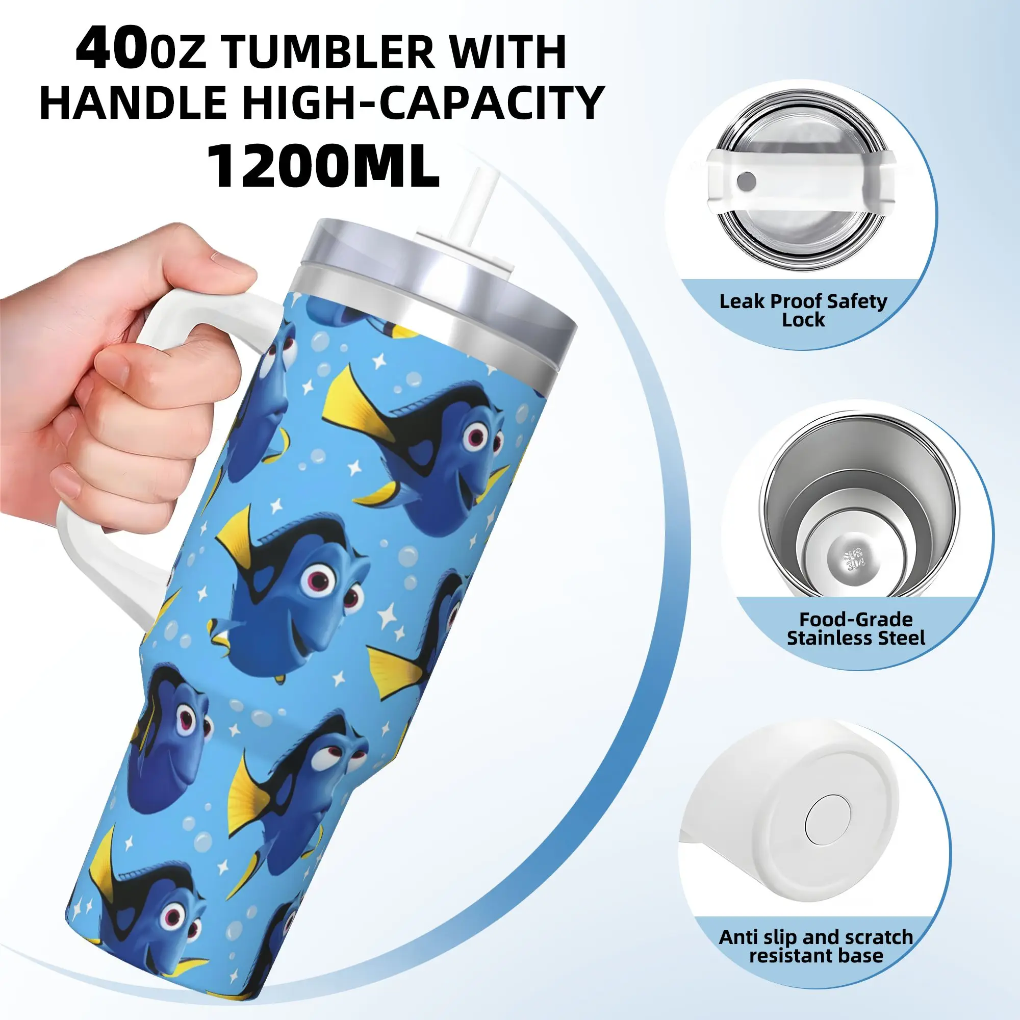 Custom Kawaii Finding Nemos Tumbler  Hot Drinks Water Bottle Leakproof Stainless Steel Thermal Mug Printed Camping Mugs Cup