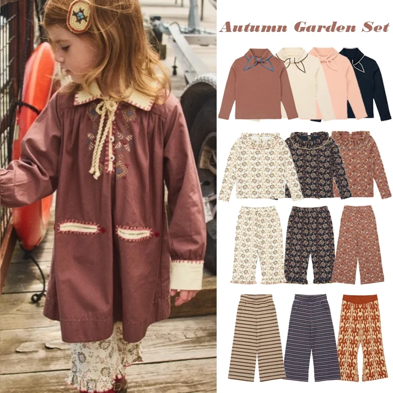 

Предварительная продажа, новинка 2025, осенне-зимняя рубашка MP с кружевным галстуком и цветочным принтом для девочек, брюки для корейских детей, рождественские хлопковые рубашки принцессы