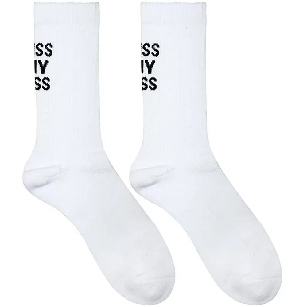 KISSMYASS-calcetines largos de algodón para hombre, medias deportivas de color blanco, para Fitness