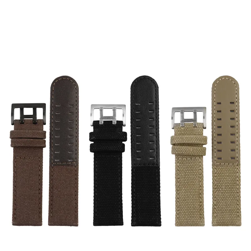 Voor Hamilton H 70665533 /H 7054555   Wild battle Outdoors canvas horlogeband 20 22 mm Man Zwartbruin kaki Nylon koeienhuid horlogeband