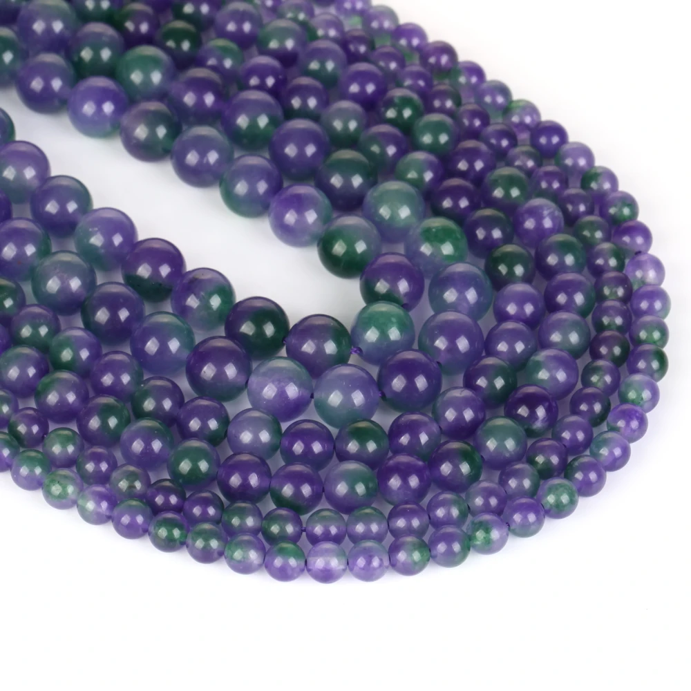 Natursteinperlen 6/8/10mm Zweifarbige Lila-Grüne Jade Lose Abstandsperlen für Schmuckherstellung DIY Armbänder Ohrring-Zubehör