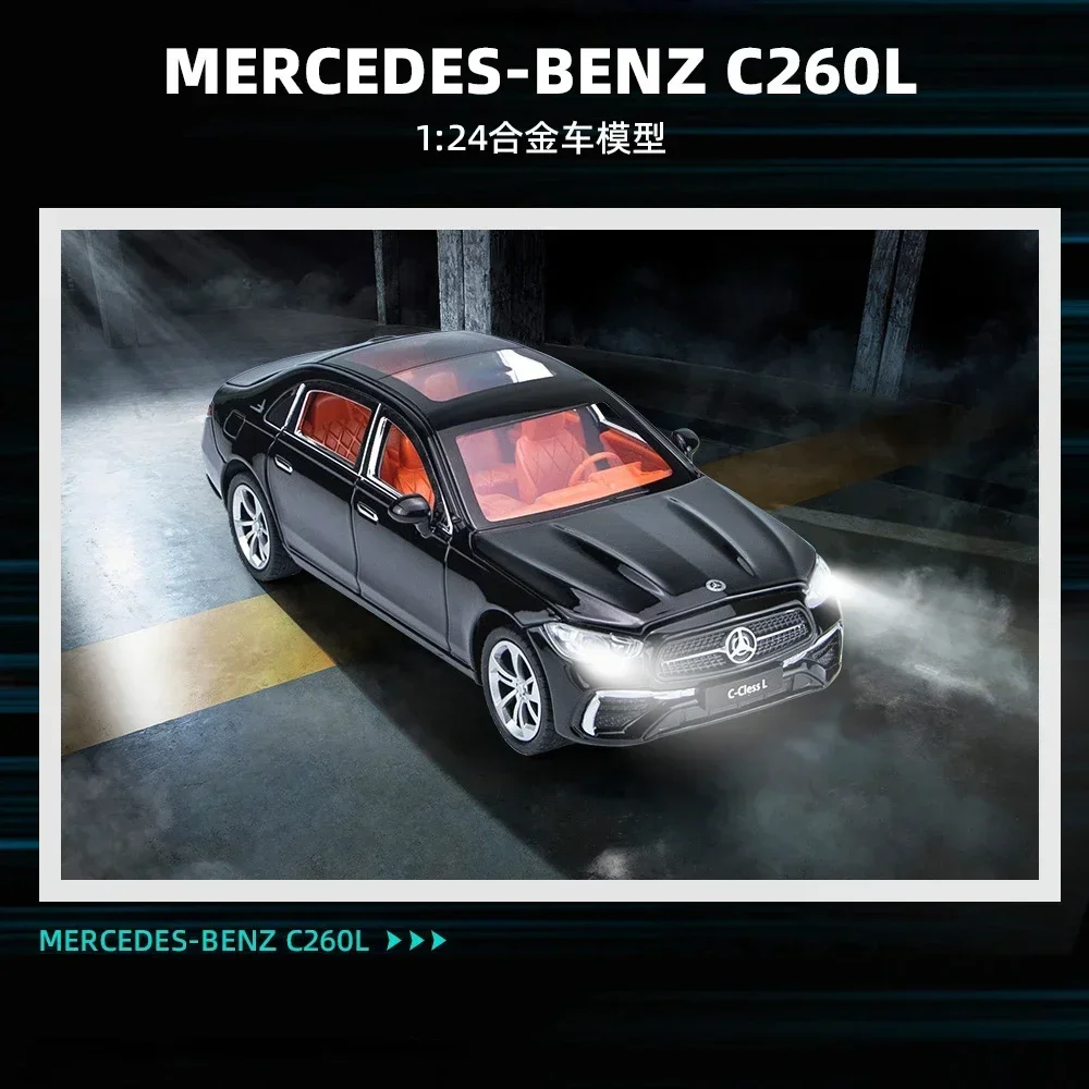 Mercedes-benz C260L modelo de aleación de Metal fundido a presión de alta simulación, luz de sonido de coche, Colección Pull Back, regalos de juguete para niños, 1:24