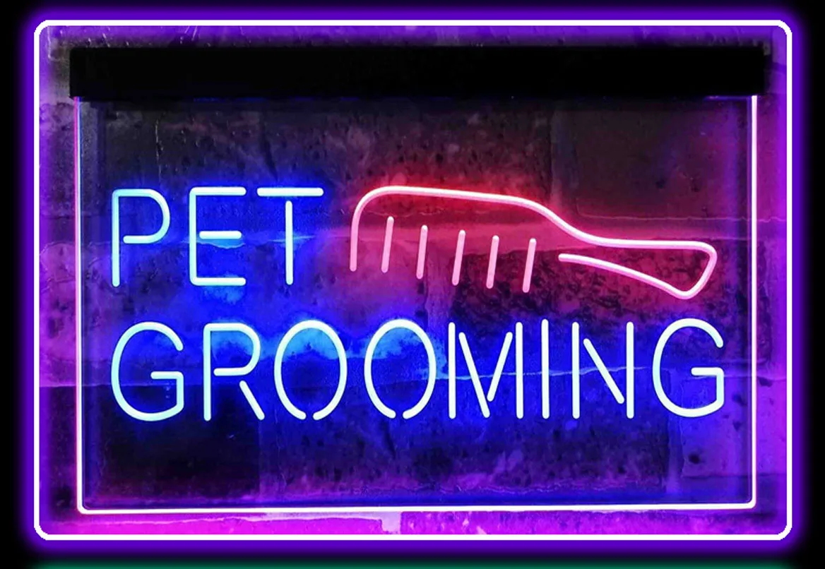 Custom Neon Sign PET GROOMING with Comb Dual Color LED Neon Sign Pet Beauty Neon Light  Decor Acrylic Party Bar Pub Club Neon