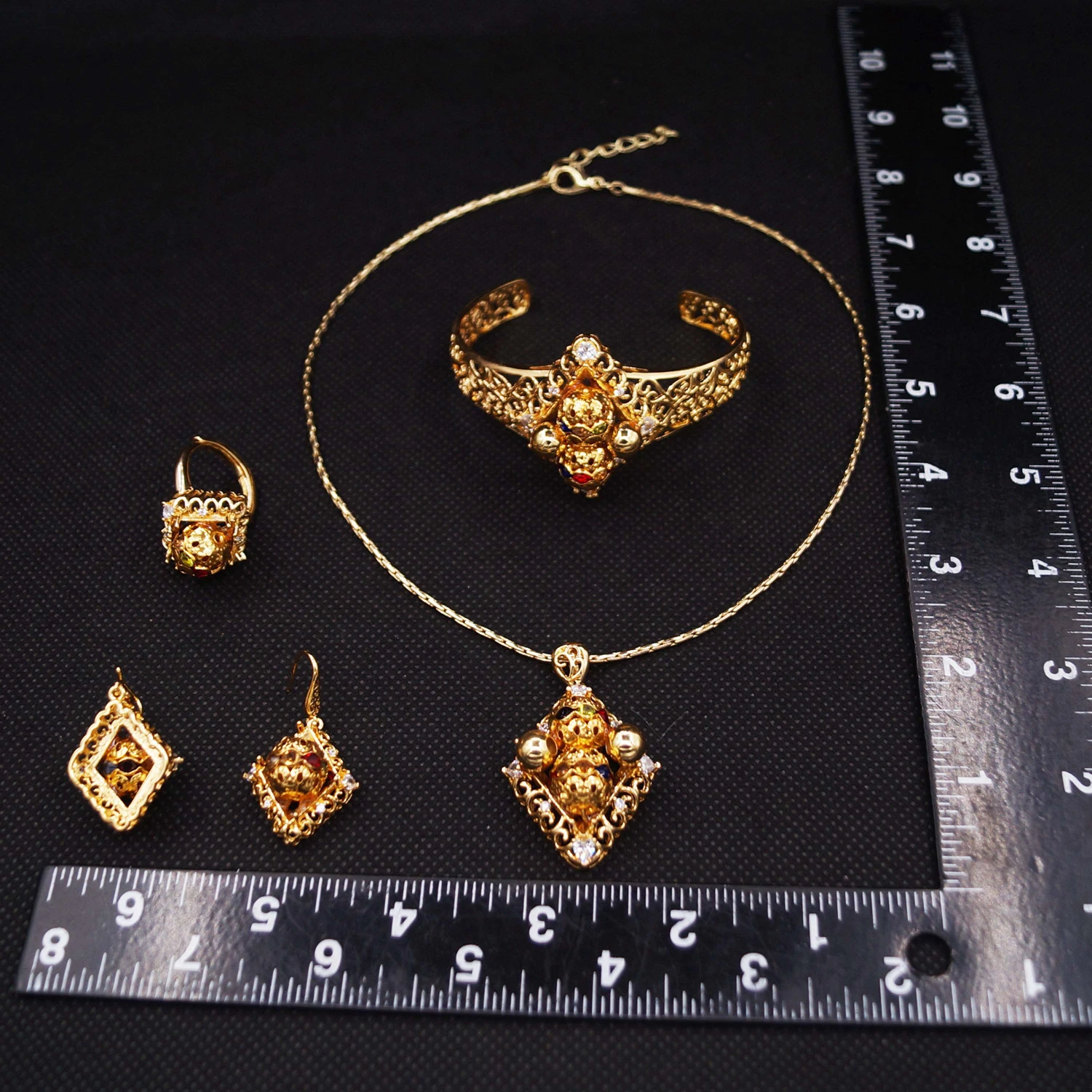 Yuleili new 24k gold-plated jewelry four-piece factory direct sales complex process exquisite high quality all-match girl jewelr