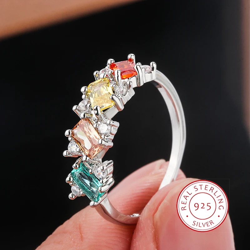 Luxury Irregular Colorful Princess Cut Ruby Topaz Emerald Champagne Color Diamond Couple Ring For Women Wedding Gift Jewelry