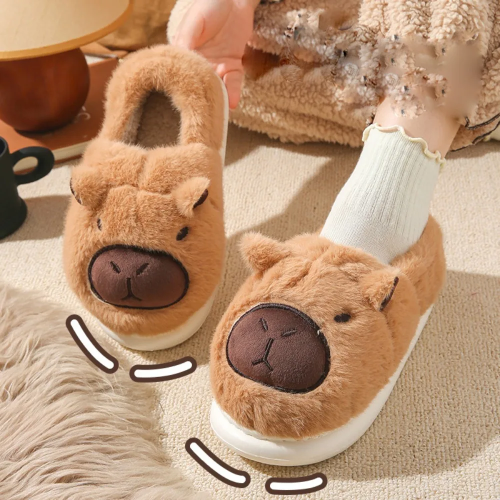 

Soft Warm Capybara Slippers Animal Home Slippers Fur Capibara Slippers Cute Non-Slip Winter Fluffy Kapibara Slides Bedroom