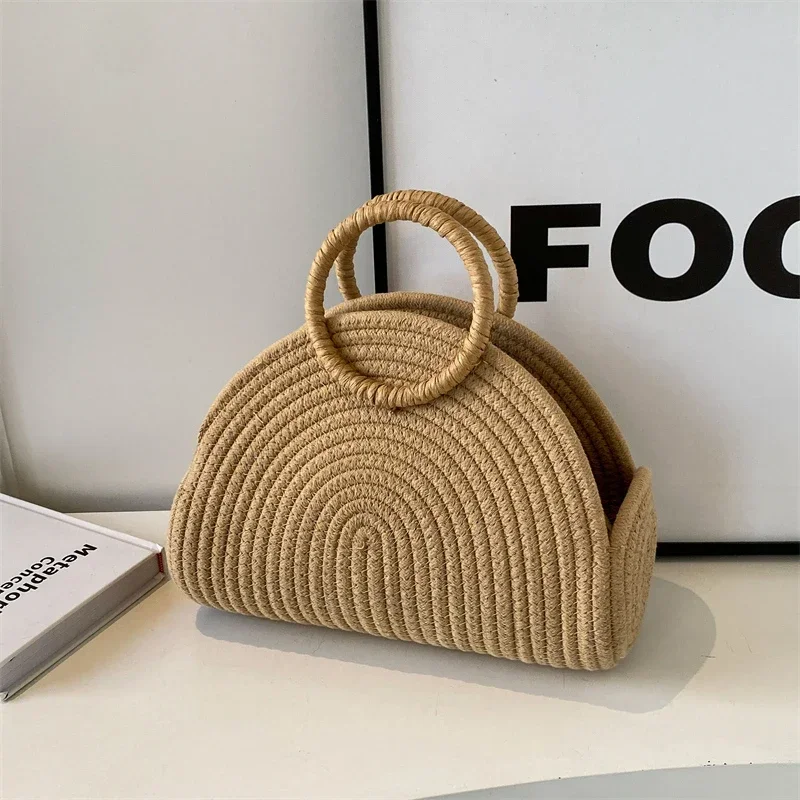 Solid Color Casual Straw Bag 2024Summer Fashion Hot Sale Large Capacity Elegant Temperament Ladies Handbag Дамская Сумочка.