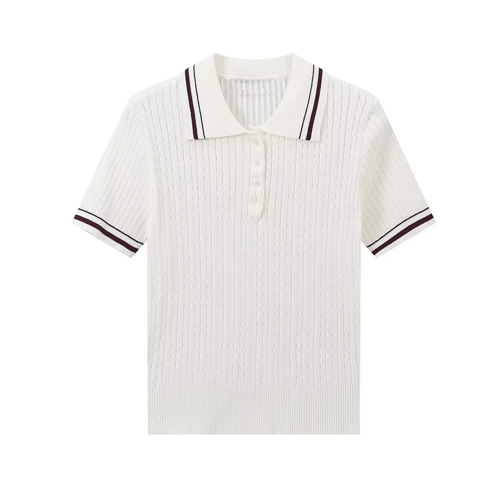 

Taop&Za Autumn New Women's Fashion and Casual Versatile Flip Collar Short Sleeve Knitted Polo T-shirt