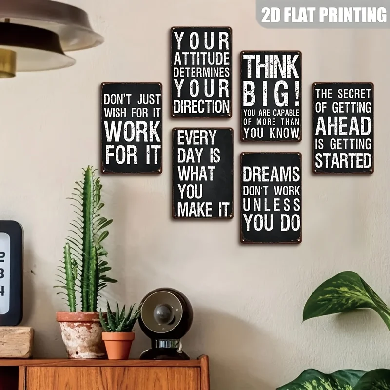 2D Flat, 6pcs, Inspirational Wall Art Decor for Office, Gym, Home Living Room, Bedroom, Motivational & Positive Quotes & Sayings