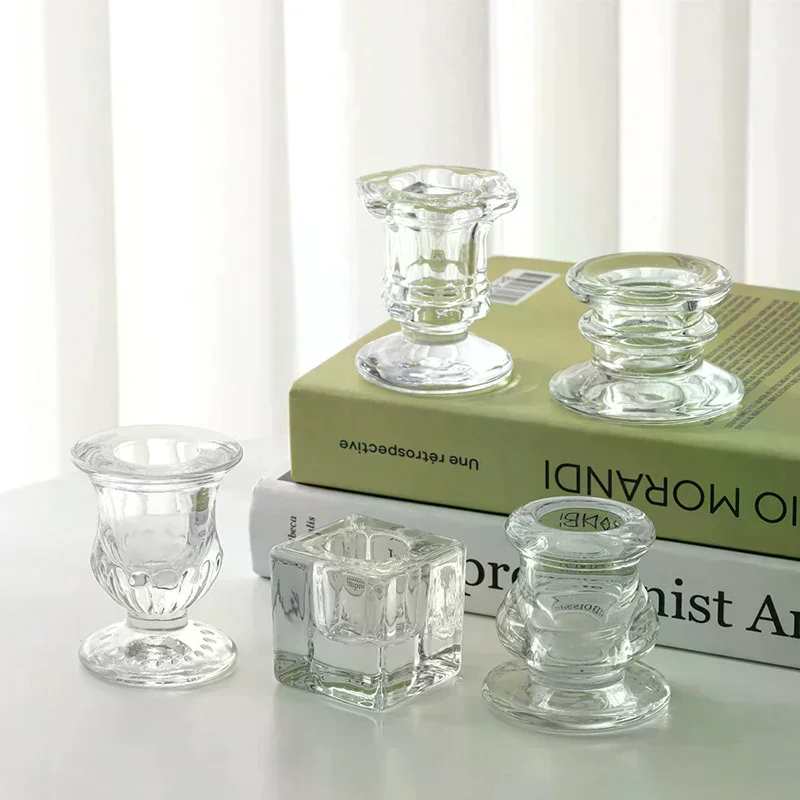 Glass Candle Holder Novelty Nordic Decor Candlestick Romantic Candle Stand Desk Accessories Wedding Centerpieces Ornaments Gifts