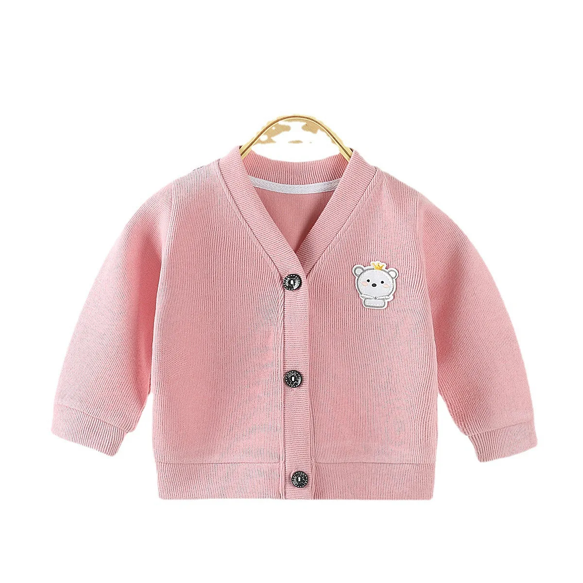 Autumn Newborn Girl Cardigans Cotton Infant Baby Girl Bear Printed V-collar Coat Candy Color Kid Girl Knitted Based Sweater Coat